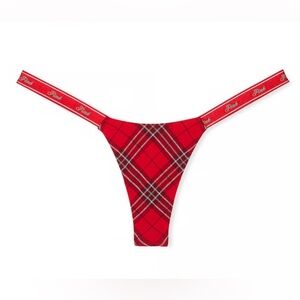 NWT PINK Victorias Secret VS micro thong panties-5 pack red tartan plaid-XS
